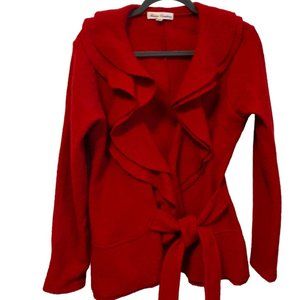 Wool Sweater Jacket, Ruffle Front, Ruby Red, Marisa Christina, M, Holiday Party